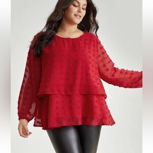 BloomChic Plus Size 5XL Solid Textured Lantern Sleeve Tiered Hem Blouse us28
